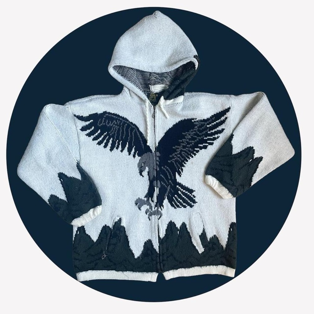 RUMINAHUI eagle knit zip up
Vintage jacket with mountains and an eagle